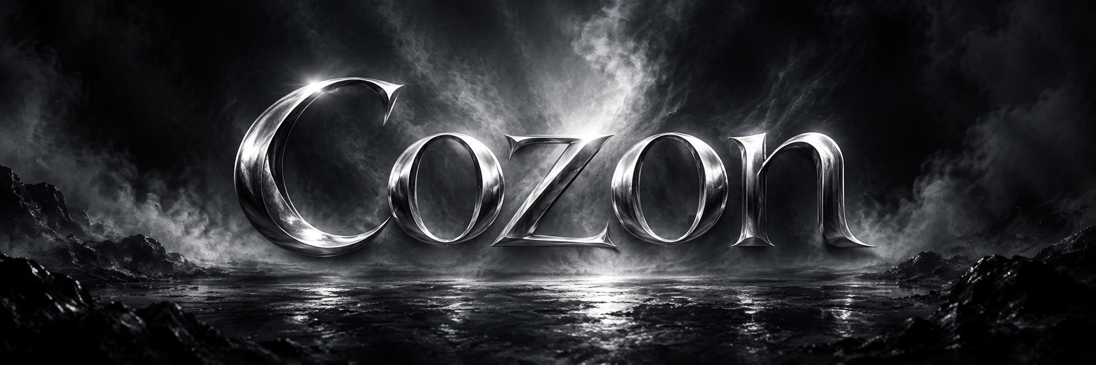 Cozon in silver lettering against a dark, cinematic landscape